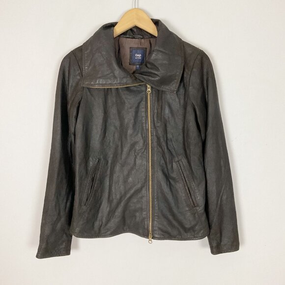 Vtg Y2K Gap Leather Moto Jacket Dark Brown Boho Retro Women's - Picture 2 of 5